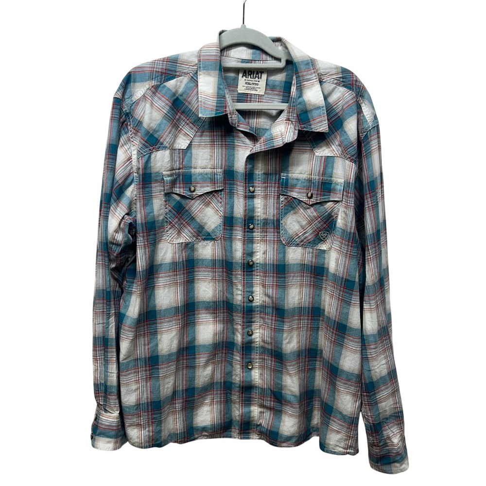Ariat Mens XXL Retro Fit Plaid Western Pearl Snap Long Sleeve Shirt rodeo